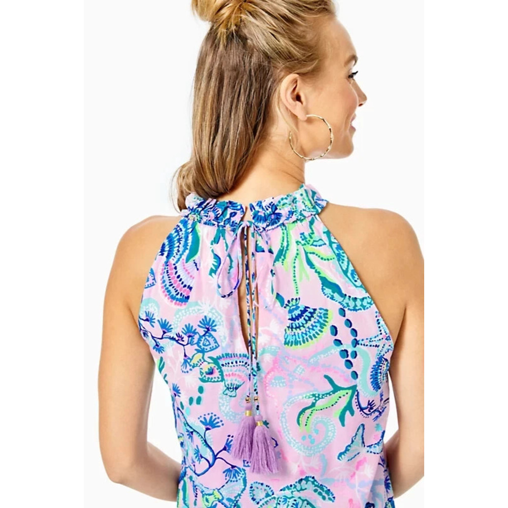 Lilly Pulitzer Everly Maxi Dress Mermaid Halter Ruffle Pink Sleeveless Size XL - Picture 11 of 16